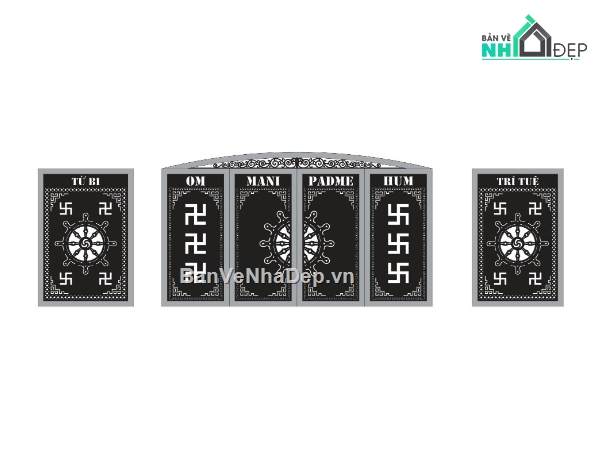 cổng chùa,hoa văn cổng,cổng chữ vạn