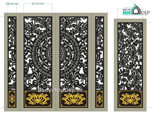 cổng chùa,cổng 4 cánh cnc,File cổng 4 cánh,file cổng chùa 4 cánh