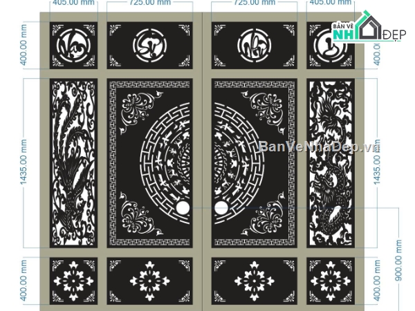 cổng 4 cánh cnc,cad cổng vạn sự như ý,file cổng dxf đẹp