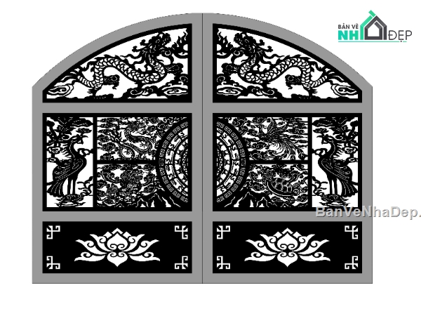 cnc 2 cánh,cổng tứ linh,cổng cnc tứ linh,File cổng 2 cánh cnc