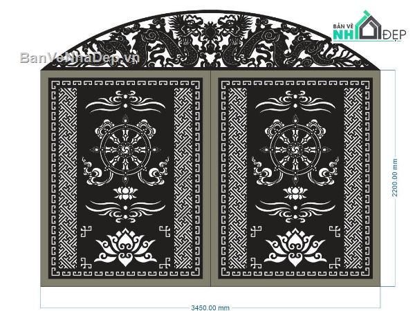 cổng rồng,cổng bánh xe pháp luân,file cổng dxf đẹp