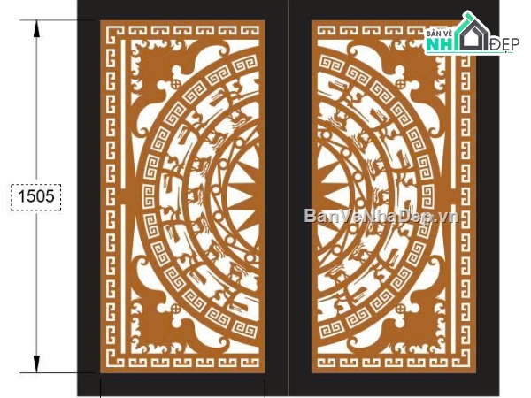 cổng trống đồng cnc,File cổng 2 cánh cnc,cổng dxf