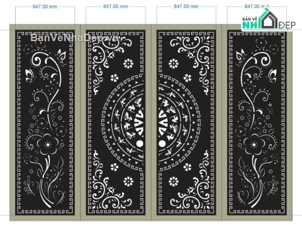 cổng 4 cánh cnc,cổng trống đồng cnc,File cổng 4 cánh