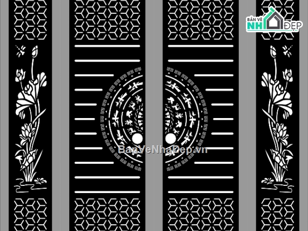 Cổng 4 cánh trống đồng sen,Cổng 4 cánh,cnc 4 cánh,cổng 4 cánh file dxf