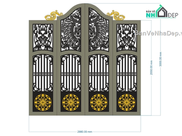 cánh cổng đẹp,cổng đẹp 4 cánh,dxf cổng cnc đẹp