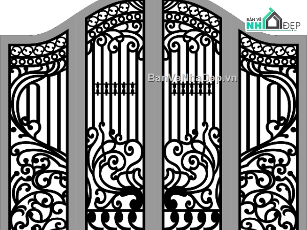 cổng cnc,dxf cổng,mẫu cổng 4 cánh cnc