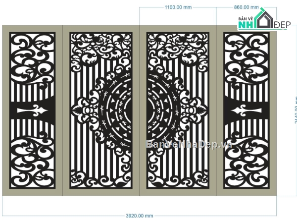 cổng 4 cánh cnc,cổng trống đồng cnc,file dxf cổng 4 cánh