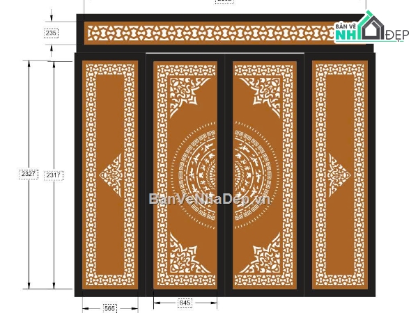 cổng 4 cánh,cổng cnc,cổng có ô thoáng