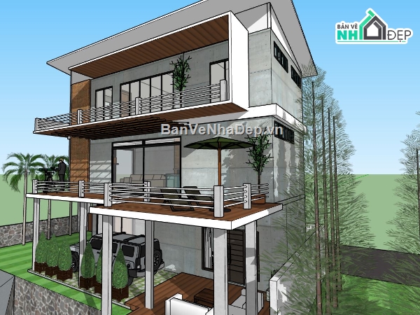 biệt thự 3 tầng,biệt thự  su,sketchup biệt thự