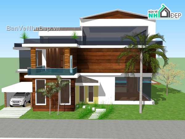 mẫu biệt thự 3 tầng,biệt thự 3 tầng,sketchup biệt thự 3 tầng