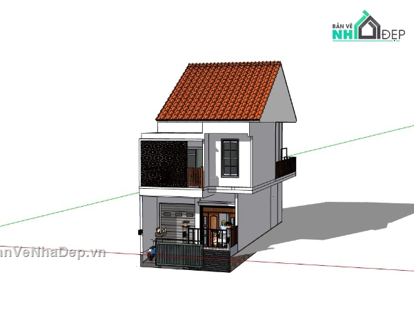 nhà phố 2 tầng,phối cảnh nhà phố,sketchup nhà phố 2 tầng,su nhà phố