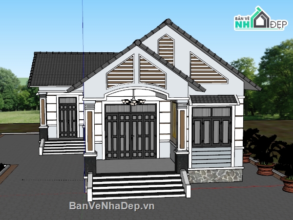 nhà 1 tầng,nhà cấp 4,model nhà cấp 4