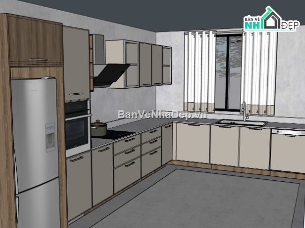 phòng bếp,phòng bếp sketchup,sketchup phòng bếp đẹp