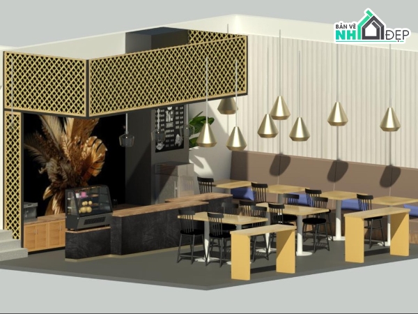 nội thất quán cà phê,revit quán cà phê,file revit quán cà phê,revit nội thất quán cafe