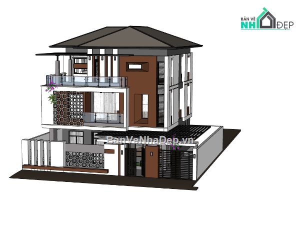 biệt thự 3 tầng,su biệt thự,sketchup biệt thự