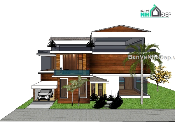 biệt thự 3 tầng,su biệt thự,sketchup biệt thự