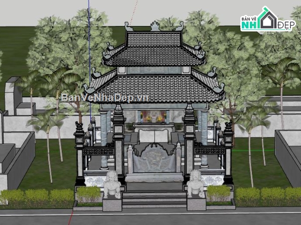 mẫu lăng mộ 5.98x9m,dựng model su lăng mộ,lăng mộ dòng họ file sketchup,sketchup dựng lăng mộ