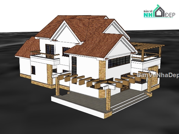 biệt thự 2 tầng,su biệt thự,sketchup biệt thự