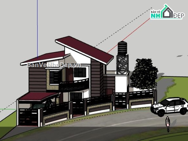 Biệt thự 2 tầng,model su biệt thự 2 tầng,mẫu biệt thự 2 tầng sketchup