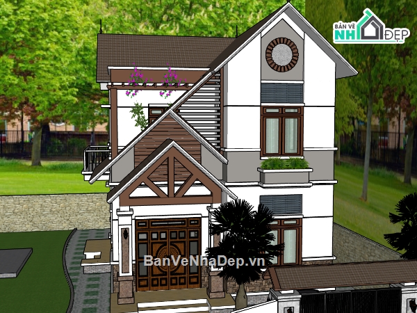 biệt thự 2 tầng,su biệt thự,sketchup biệt thự