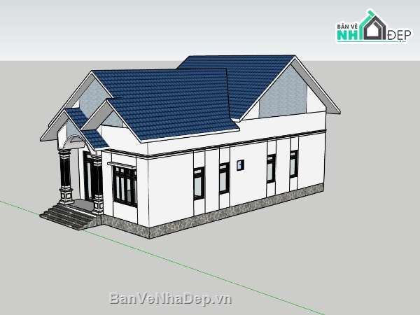 biệt thự 1 tầng,sketchup biệt thự,phối cảnh biệt thự