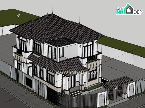 Biệt thự 2 tầng,Model su biệt thự 2 tầng,sketchup biệt thự 2 tầng