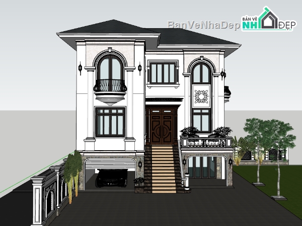 su biệt thự,sketchup biệt thự,su biệt thự 3 tầng