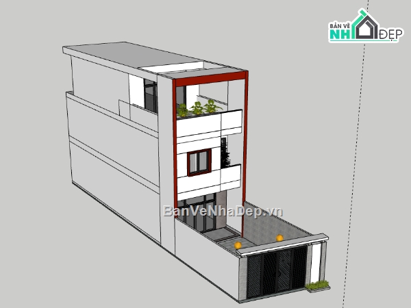 nhà phố 3 tầng,su nhà phố,sketchup nhà phố