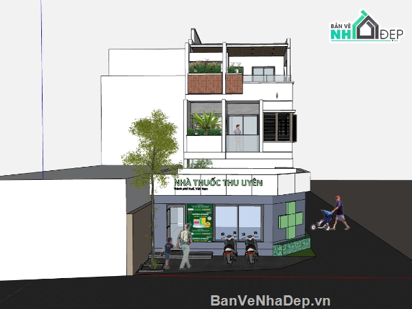 nhà hàng,cửa hàng su,nhà phố,sketchup nhà phố