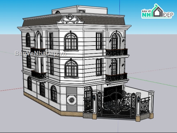 biệt thự 3 tầng,Sketchup biệt thự 3 tầng,su biệt thự 3 tầng