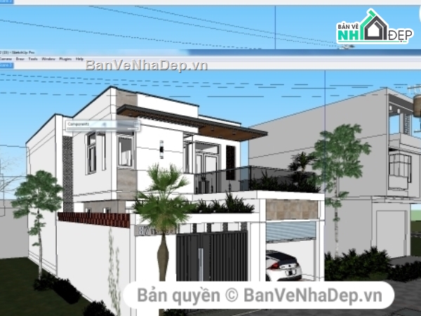 nhà phố đẹp,file sketchup nhà phố,nhà phố đẹp bằng Sketchup,thiết kế nhà phố su,mẫu nhà phố su