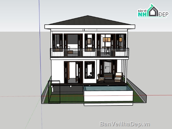 nhà phố 2 tầng,su nhà phố,sketchup nhà phố 2 tầng,su nhà phố 2 tầng