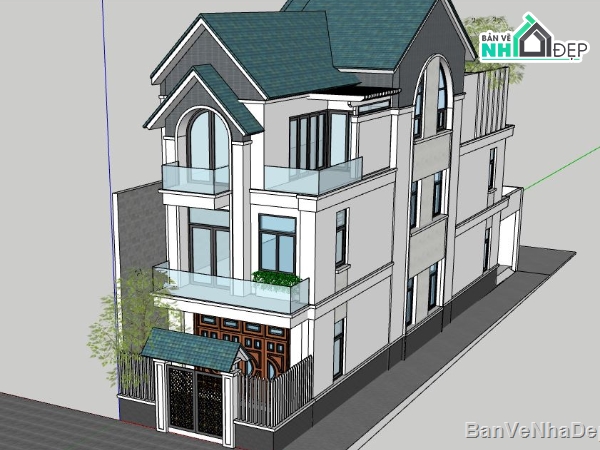nhà phố 3 tầng,model su nhà phố 3 tầng,mẫu nhà phố 3 tầng,sketchup nhà phố 3 tầng
