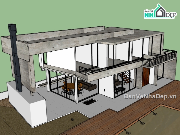 nhà 2 tầng,sketchup nhà 2 tầng,su nhà 2 tầng