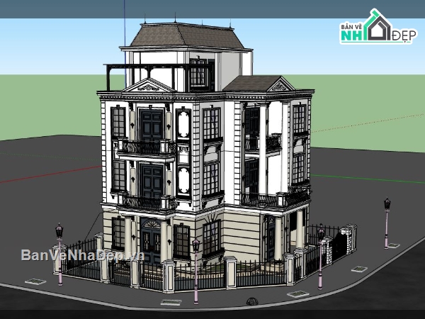 biệt thự sang trọng,mẫu biệt thự sketchup,mẫu biệt thự 3 tầng,mẫu biệt thự sang trọng