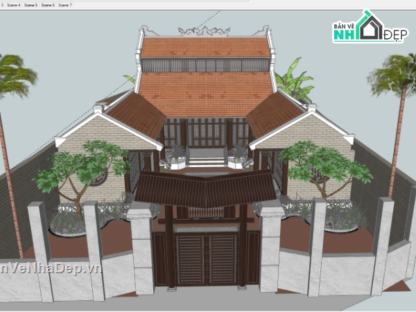 File sketchup chùa,File 3d chùa,File 3d sketchup chùa,đình chùa,file thiết kế đình chùa