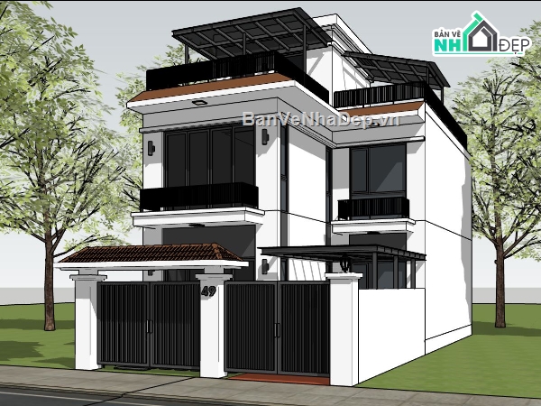 biệt thự sketchup,biệt thự 2 tầng,sketchup biệt thự 2 tầng,file su biệt thự 2 tầng