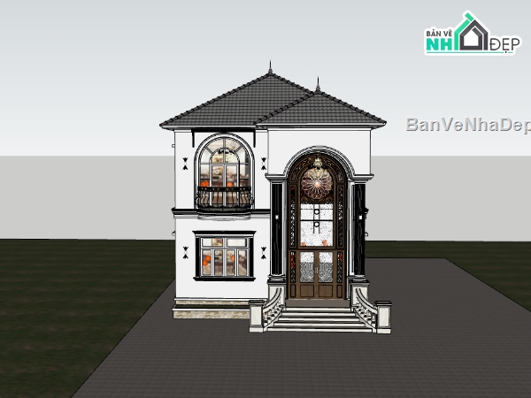 su biệt thự,sketchup biệt thự,biệt thự 2 tầng
