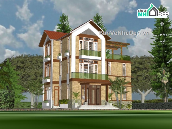 sketchup biệt thự 2 tầng,biệt thự 2 tầng model su,phối cảnh biệt thự 2 tầng,thiết kế biệt thự 2 tầng đẹp