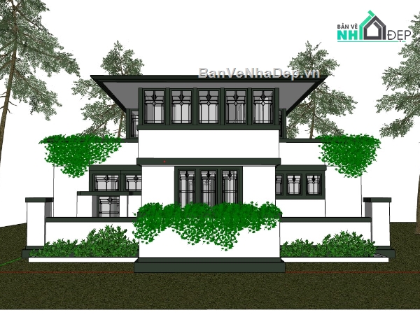 biệt thự 2 tầng,biệt thự đẹp 2 tầng,su biệt thự 2 tầng,sketchup biệt thự 2 tầng