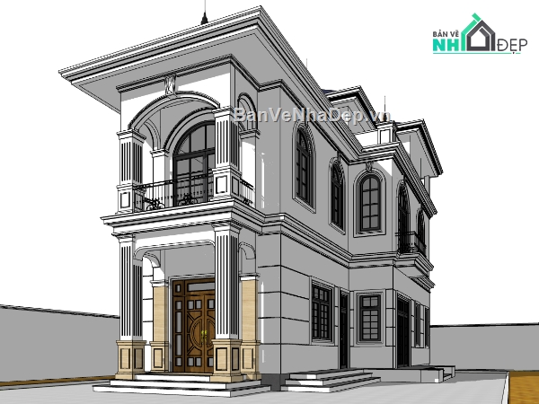 su biệt thự,sketchup biệt thự,su biệt thự 3 tầng