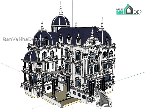 sketchup biệt thự 3 tầng,phối cảnh biệt thự 3 tầng,file su biệt thự 3 tầng,mẫu biệt thự 3 tầng đẹp,biệt thự 3 tầng cổ điển