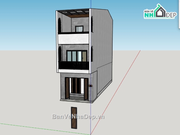 nhà phố 3 tầng,model su nhà phố 3 tầng,mẫu nhà phố 3 tầng sketchup
