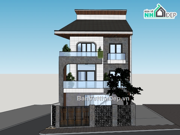su nhà phố,sketchup nhà phố,nhà phố 3 tầng