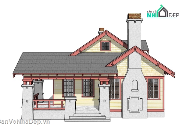 biệt thự 1 tầng su,su biệt thự,sketchup biệt thự,biệt thự 1 tầng