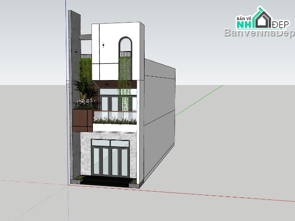 nhà phố 2 tầng,file sketchup nhà phố,bao cảnh nhà phố