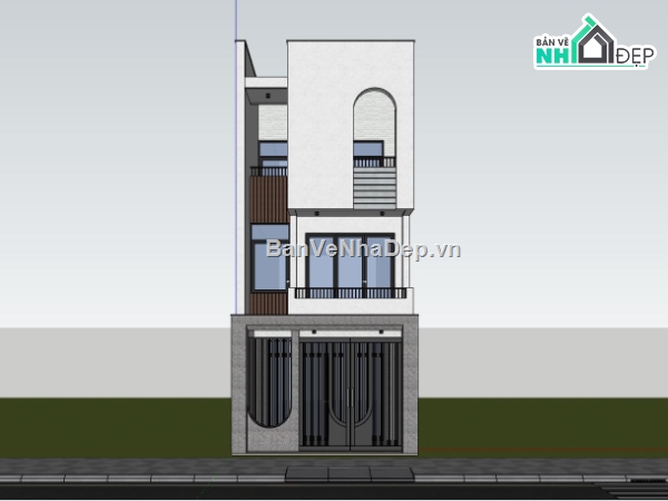 Sketchup nhà phố 3 tầng,nhà phố 5x16m,thiết kế nhà phố hiện đại
