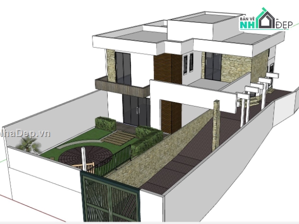 nhà phố 2 tầng,model su nhà phố 2 tầng,sketchup nhà phố 2 tầng