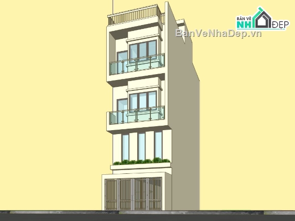 nhà 4 tầng,sketchup nhà phố,nhà phố hiện đại