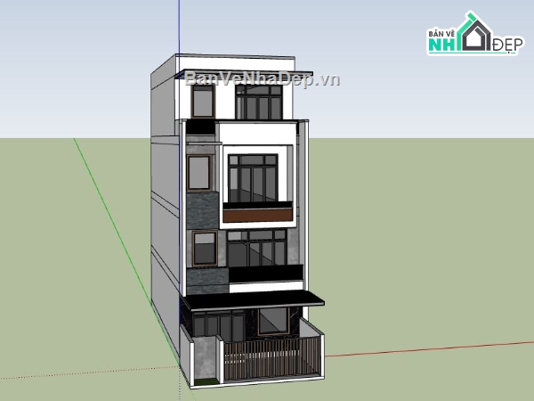 nhà phố 4 tầng,sketchup nhà phố 4 tầng,nhà phố hiện đại